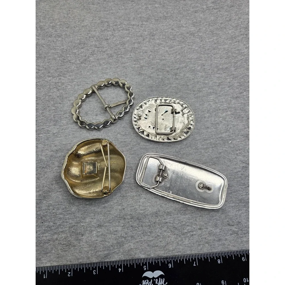 Lot of 4 Vintage Boutique Floral Leather Rhinestone Womens Belt Buckles Boho